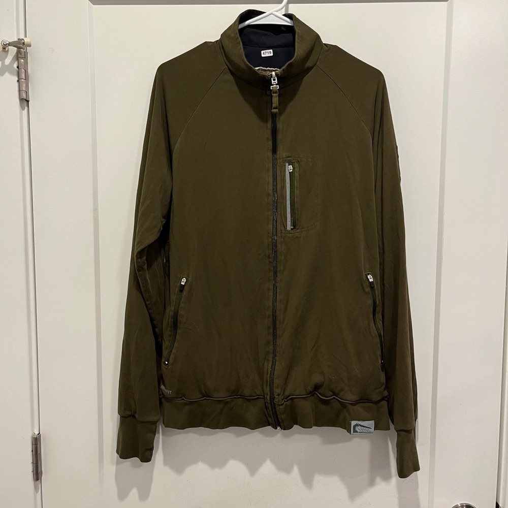 ESPN Mens Full Zip Track Jacket Olive Green Thumbhole Cuffs Mock Neck Activewear